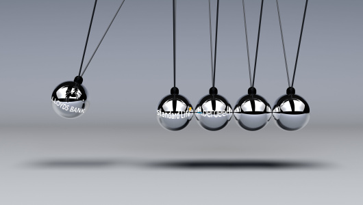 Newtons Cradle with logo of Standard Life, Aberdeen and Lloyds Banking Group added