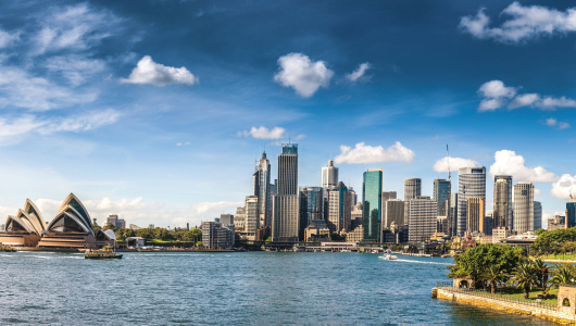 Cityscape of Sydney Downtown and Harbor Bridge